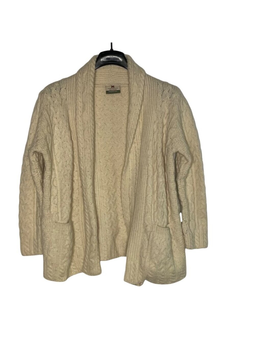 Carraig Donn Merino Wool Cable Knit Cardigan Sz SM Fisherman Chunky Ireland